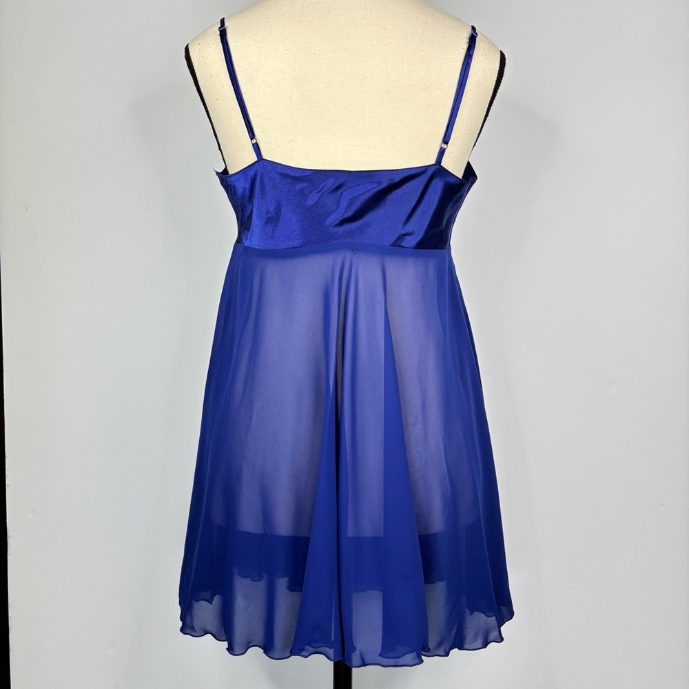 Victoria's Secret Royal Blue Satin Chiffon Coquette Babydoll Bow Nightie Small - Picture 3 of 9